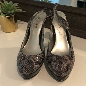 G by Guess snakeskin platform slingback heel